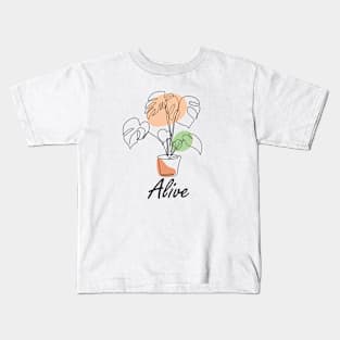 Alive, one line plant, inspirational meanings Kids T-Shirt